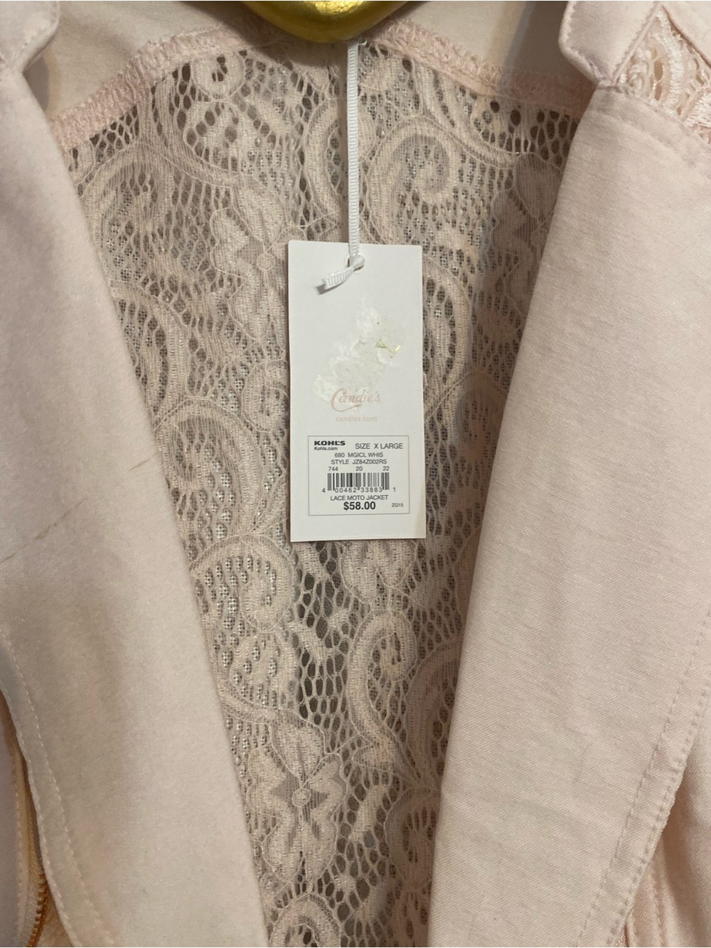 Candie's Pink Lace Moto Jacket Women's XL NWT Asymmetrical Rose Gold Zip - Picture 12 of 13